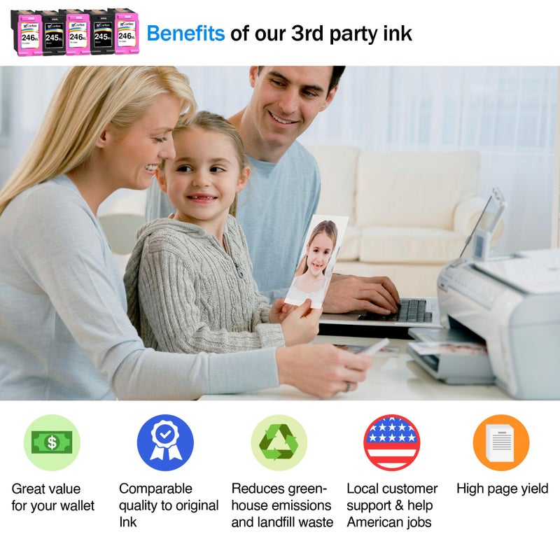 Cartlee Compatible Ink Cartridges Replacement for Canon Ink Cartridges 245 and 246 for Canon PG-245xl CL-246xl iP2820 MG2420 MG2920 MG2922 MG2520 MG2924 MX492 (5 Pack) - Image 2